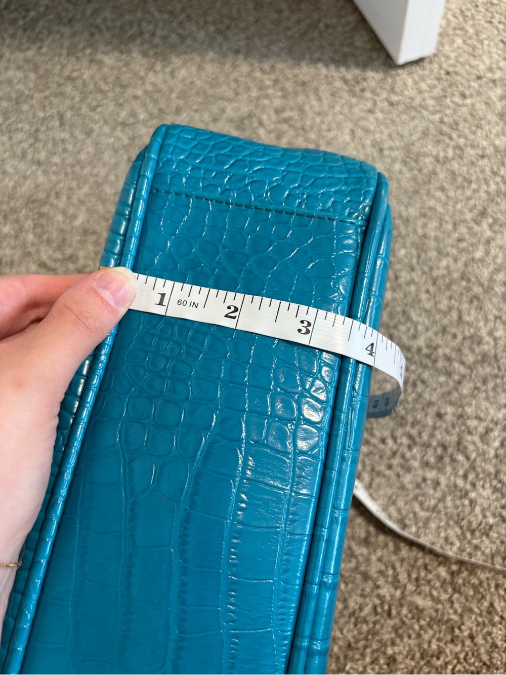 Y2K Joanel Teal Croc-Embossed Leather Shoulder Bag - Picture 13 of 15